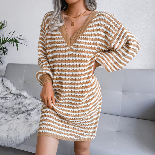 Striped Knitted Dress Wholesale Women Clothing