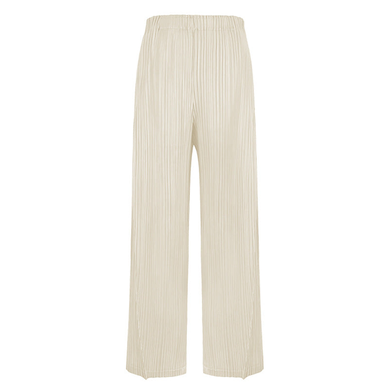 Ruched Solid Irregular Pocket Wide Leg Pants