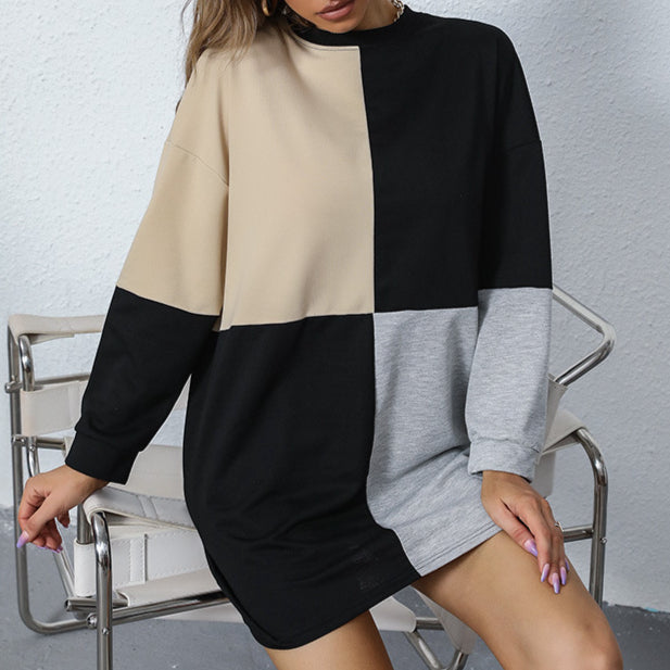Women Wholesale Color Matching Sweater Skirt Dress