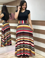 Fashion Printed Wide Hem Full Skirt Short Sleeve Wholesale Maxi Dresses Casual