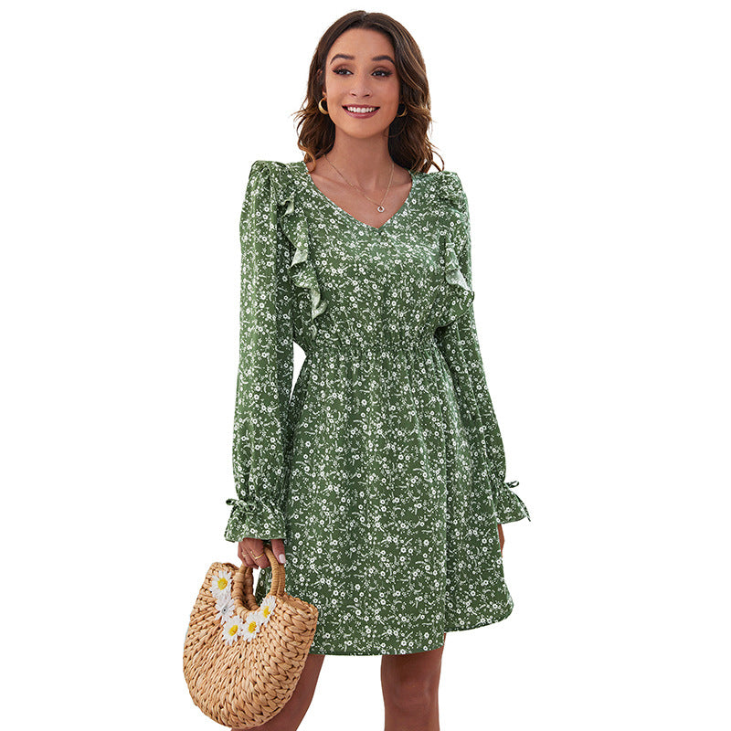 Vintage Wholesale Floral Full Sleeve Short Dress