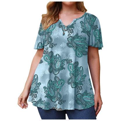 Fashion Print Short Sleeve Casual Curve Women'S T Shirts Loose Pullover Wholesale Plus Size Clothing