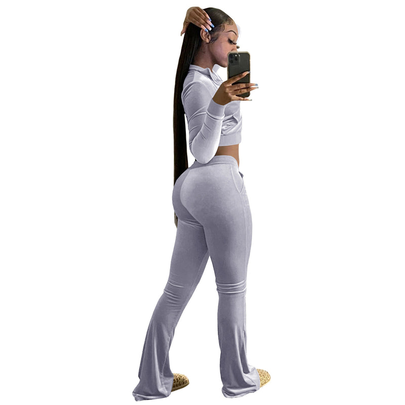 Two-Piece Solid Cardigan Long-Sleeved Casual Sports Suits Women Bulk Clothing