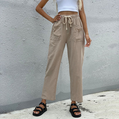 Solid Color Drawstring Elastic Straight-Leg Pants Trousers Wholesale