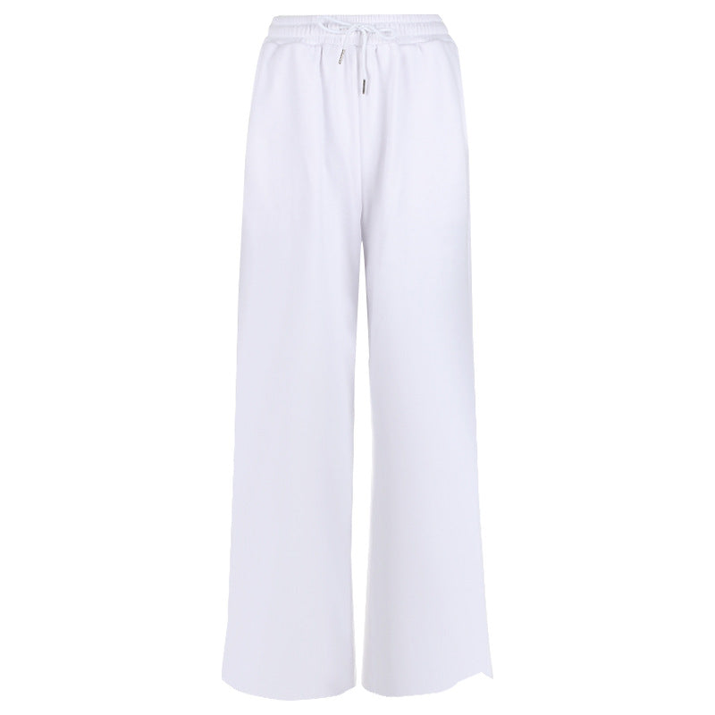 Casual Solid Drawstring Slit Pocket Wide Leg Pants