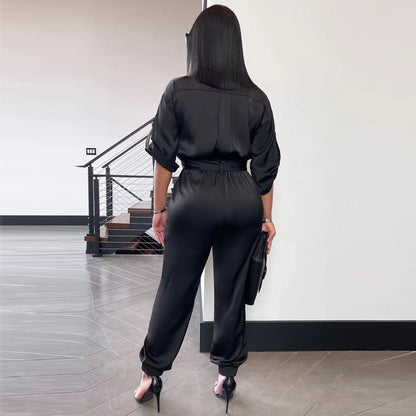 Lapel Collar Wholesale Casual Women Jumpsuit