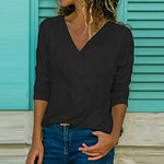 Women Wholesale Long Sleeve Deep V-Neck Solid Color T-Shirt