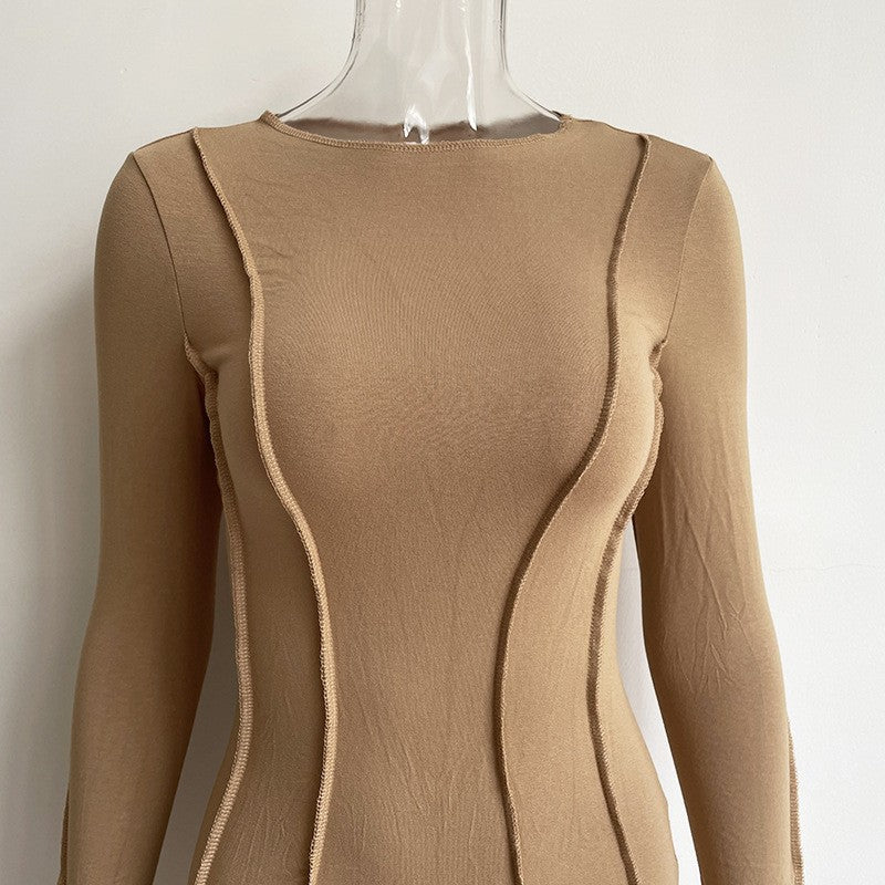 Bodycon Long Sleeve Solid Midi Dress