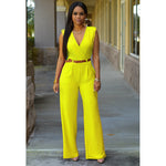 Surplice Collar Low Cut Sleeveless Rompers With Belt