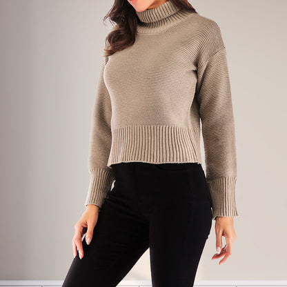 Turtle Neck Khaki Sweater For Women Wholesale