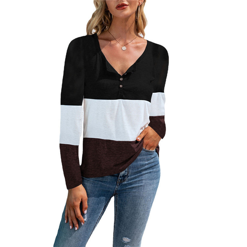 New Autumn And Winter Long-sleeved Colorblock Stitching Top