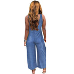 Fashion Sleeveless Backless Solid Color Denim Wholesale Jumpsuits