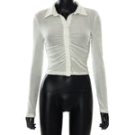 Lapel Long Sleeve Single Breasted Fashion Wholesale Crop Tops Tight Juniors Clothing
