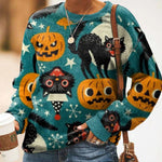 Halloween Pumpkin Cats O-Neck Pullover Sweatshirt