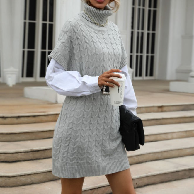 Knitted Vest Type Turtleneck Sweater Skirt Women Wholesale