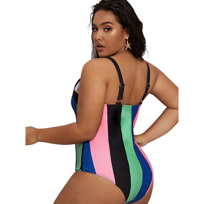 Colorblock One Piece Swimsuits Curve Fashion Plus Size Swimwear Wholesale Vendors