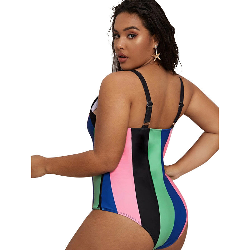 Colorblock One Piece Swimsuits Curve Fashion Plus Size Swimwear Wholesale Vendors