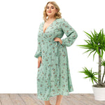 Plus Size Women V Neck Long Sleeve Floral Split Dress Wholesale