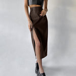 PU Leather Thigh Split Skirt Wholesale Womens Clothes Suppliers