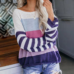 Hit Color Stripe Loose Sweater Wholesale Women Clothing