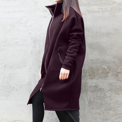 Solid Color Hooded Pocket Zipper Wholesale Womens Coats