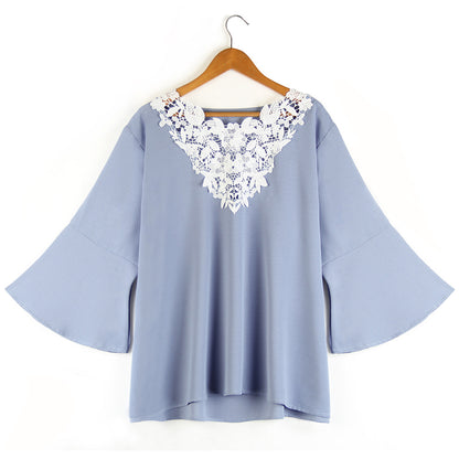 Trumpet Sleeve Lace V-Neck Loose Top Women Wholesale