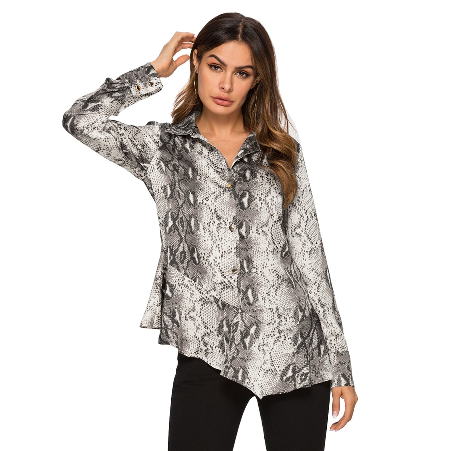 Snake Skin Print Wholesale Blouses Asymmetrical Design