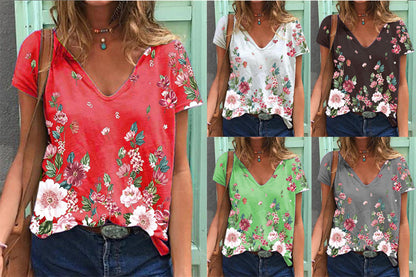 Floral V Neck T Shirt Wholesale Womens Clothing