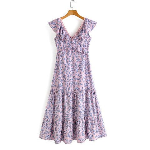Unique Design Ruffle Sleeve Wholesale Dress Floral Dress SD210328
