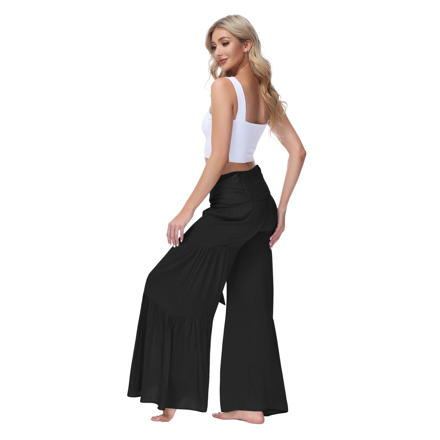 Solid Color Tie Waisted Wide Leg Palazzo Wholesale Pants