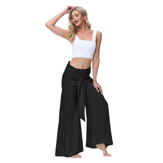 Solid Color Tie Waisted Wide Leg Palazzo Wholesale Pants