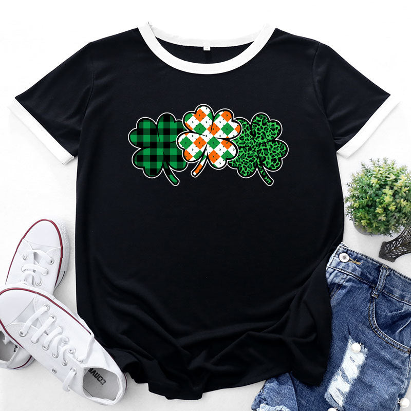 Fashion Print Tops Patchwork Contrast Short Sleeve Womens T Shirts Wholesale