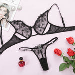 New Women Sexy Two-piece Floral Embroidered Lingerie And Panties Set