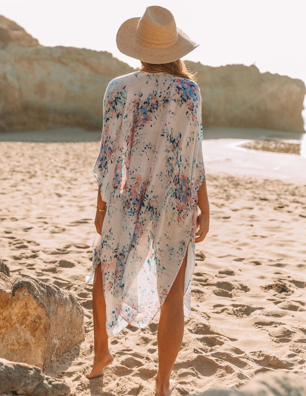 Slit Chiffon Print Beach Sunscreen Blouse Women Wholesale