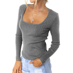 Slim Solid Color Knitted Square Neck T-Shirt Wholesale Women Clothing
