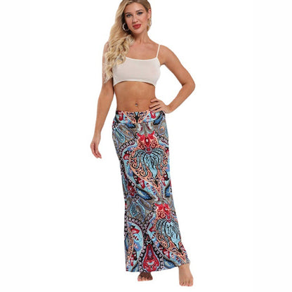 Ethnic Style Printed High Waist Long A-Line Dresses Wide Swing Wholesale Skirts Bohemian