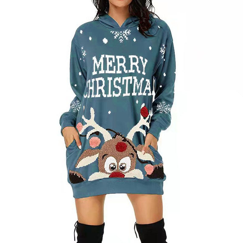 Christmas Print Sweater Dresses Wholesale Women Clothing