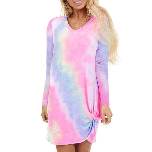 New Season Casual Round Neck Tie-Dye Twisted Dress