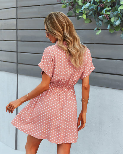 Polka Dot Printed Wholesale Dresses Short Sleeve Women Casual Dress