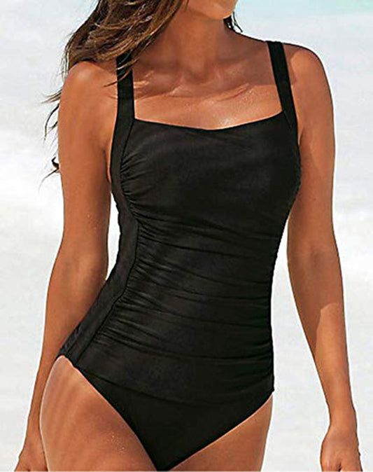 Summer New Women Beach Sexy Solid Color One-Piece Swimsuit