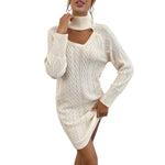 High-Neck Hollow Twist Sweater Dress Wholesale Women Clothing
