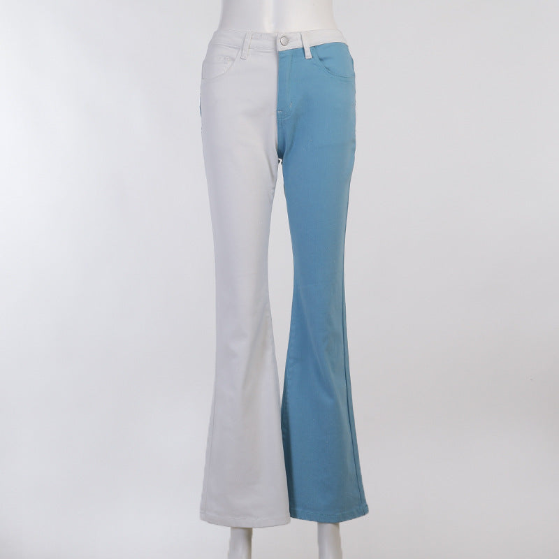 Wholesale Women Fabric Panelling Color Block Straight-leg Jeans