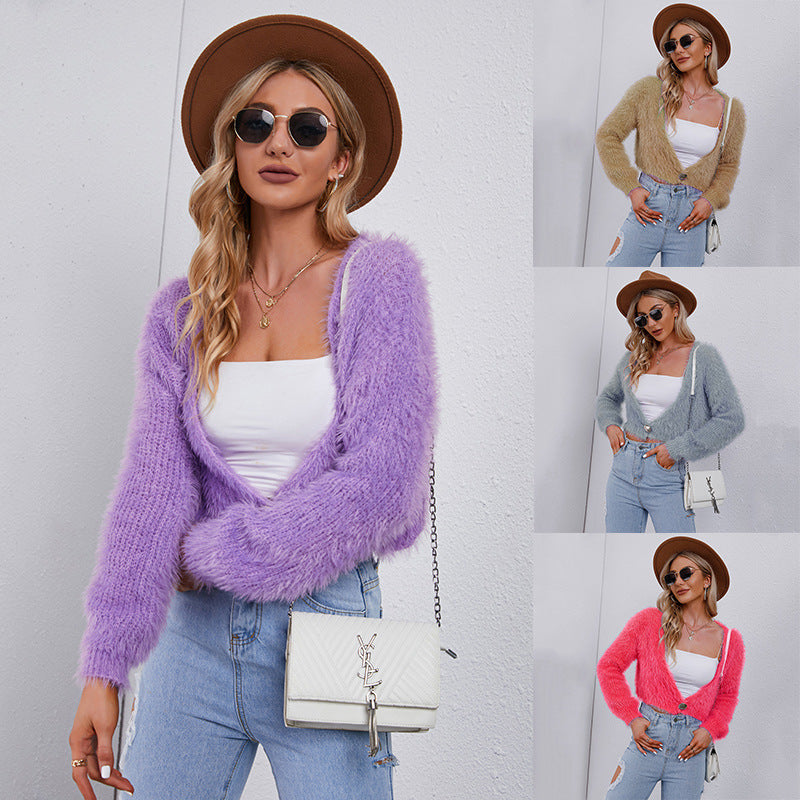 Plush Crop Wholesale Cardigan Women