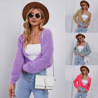 Plush Crop Wholesale Cardigan Women