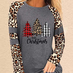 Christmas Trees Leopard Patchwork Long Sleeve Long Blouses