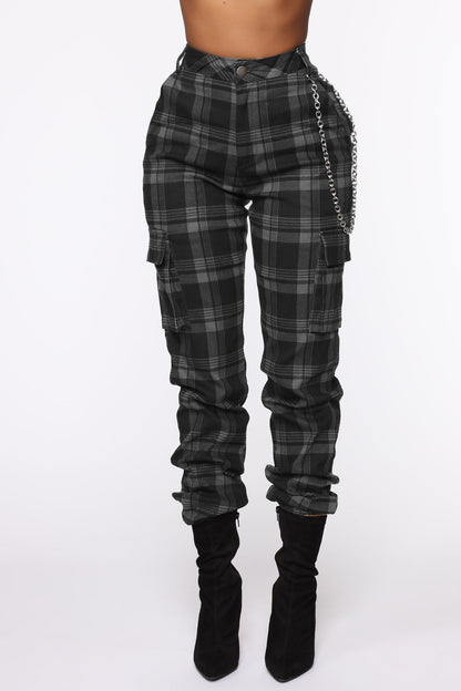 Harlan Checkered Casual Pants With Chain Accessories Wholesale Sweatpants Womens