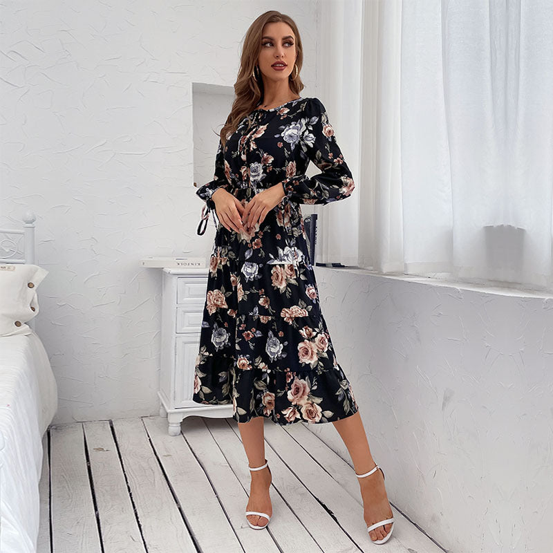 Long Sleeve Wholesale Dresses Floral Printed Casual Daily Outfits