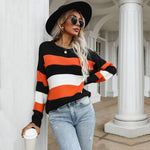 Loose Hit Color Striped Jumper Wholesale Women Sweater