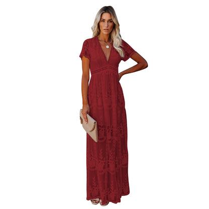 Low Cut Lace Solid Boho Dresses Wholesale For Valentine'S Day SD191398