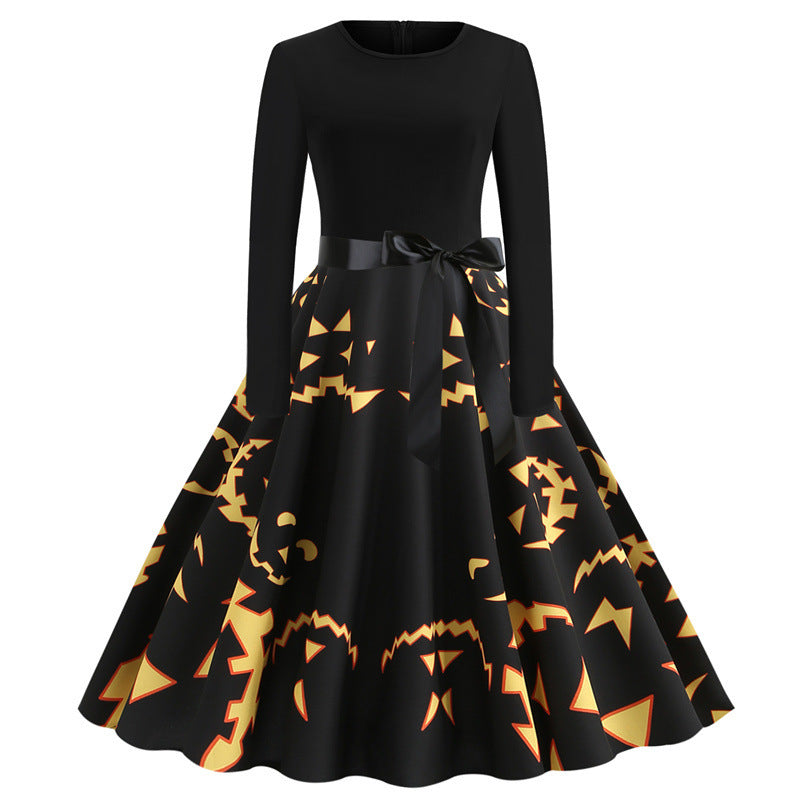 Bat Print Long Sleeved Dress Wholesale Women Clothing